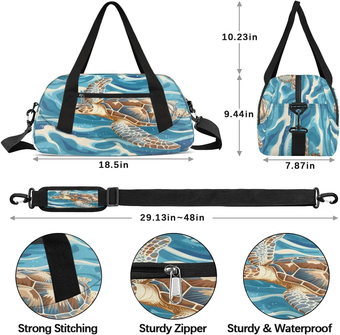 Sport Duffel Bag Ocean Sea Turtle Kids Gym Bag Weekender Overnight Bags for Boys Girls Teens Carry On Workout Travel Bag