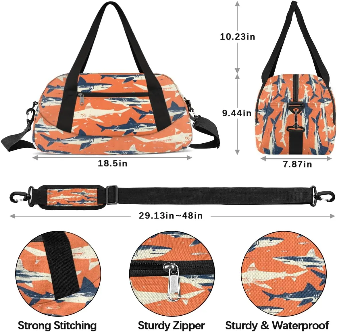 Sport Duffel Bag Sharks Theme Kids Gym Bag Weekender Overnight Bags for Boys Girls Teens Carry On Workout Travel Bag