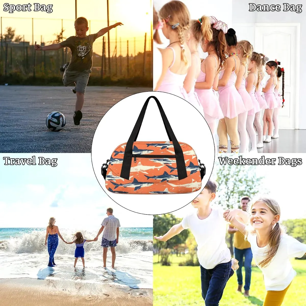 Sport Duffel Bag Sharks Theme Kids Gym Bag Weekender Overnight Bags for Boys Girls Teens Carry On Workout Travel Bag