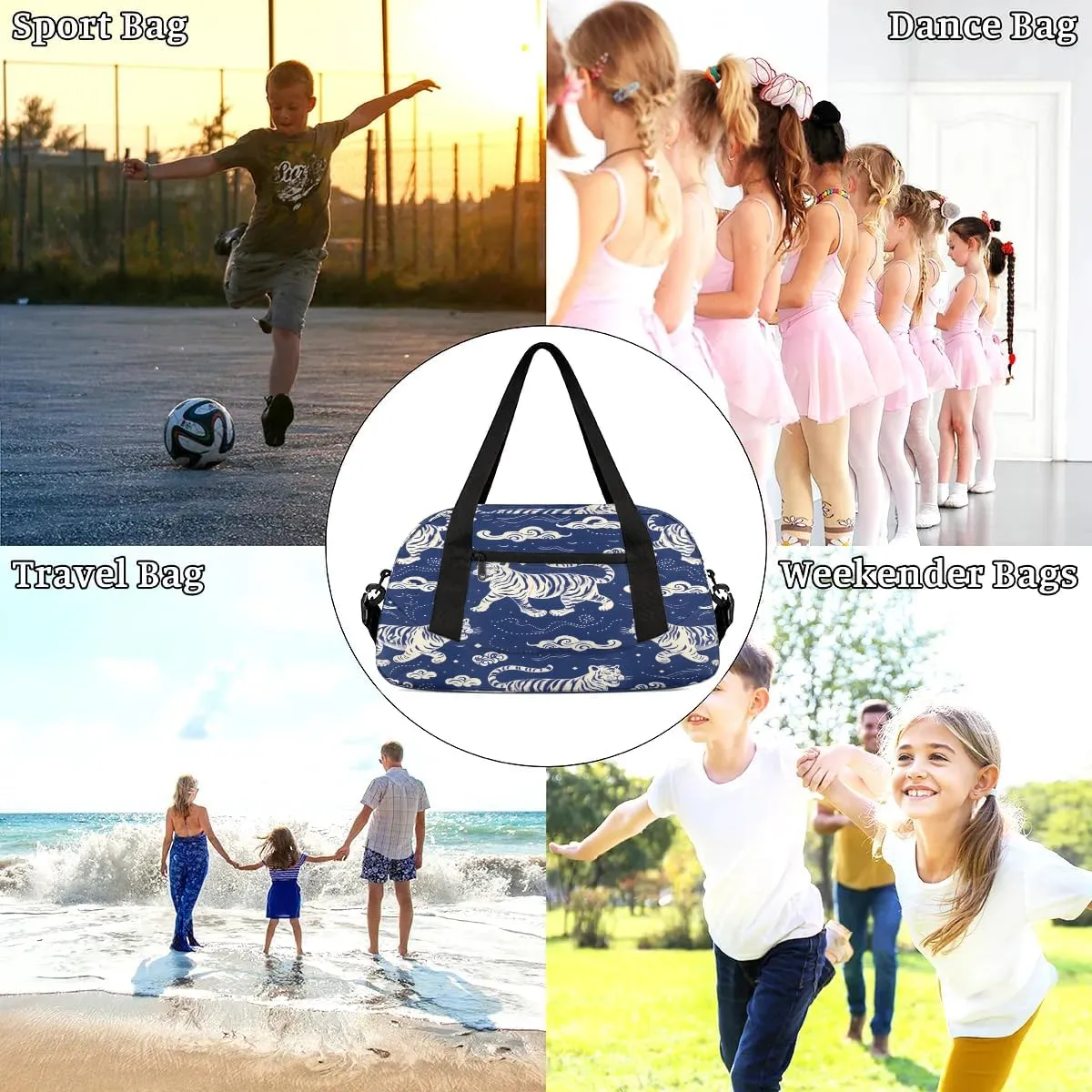 Sport Duffel Bag Tigers Clouds Kids Gym Bag Weekender Overnight Bags for Boys Girls Teens Carry On Workout Travel Bag