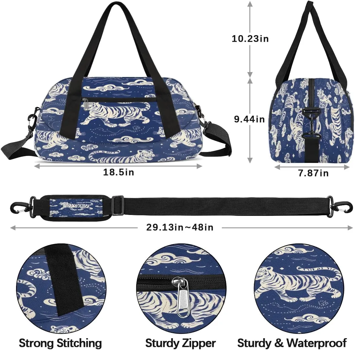 Sport Duffel Bag Tigers Clouds Kids Gym Bag Weekender Overnight Bags for Boys Girls Teens Carry On Workout Travel Bag