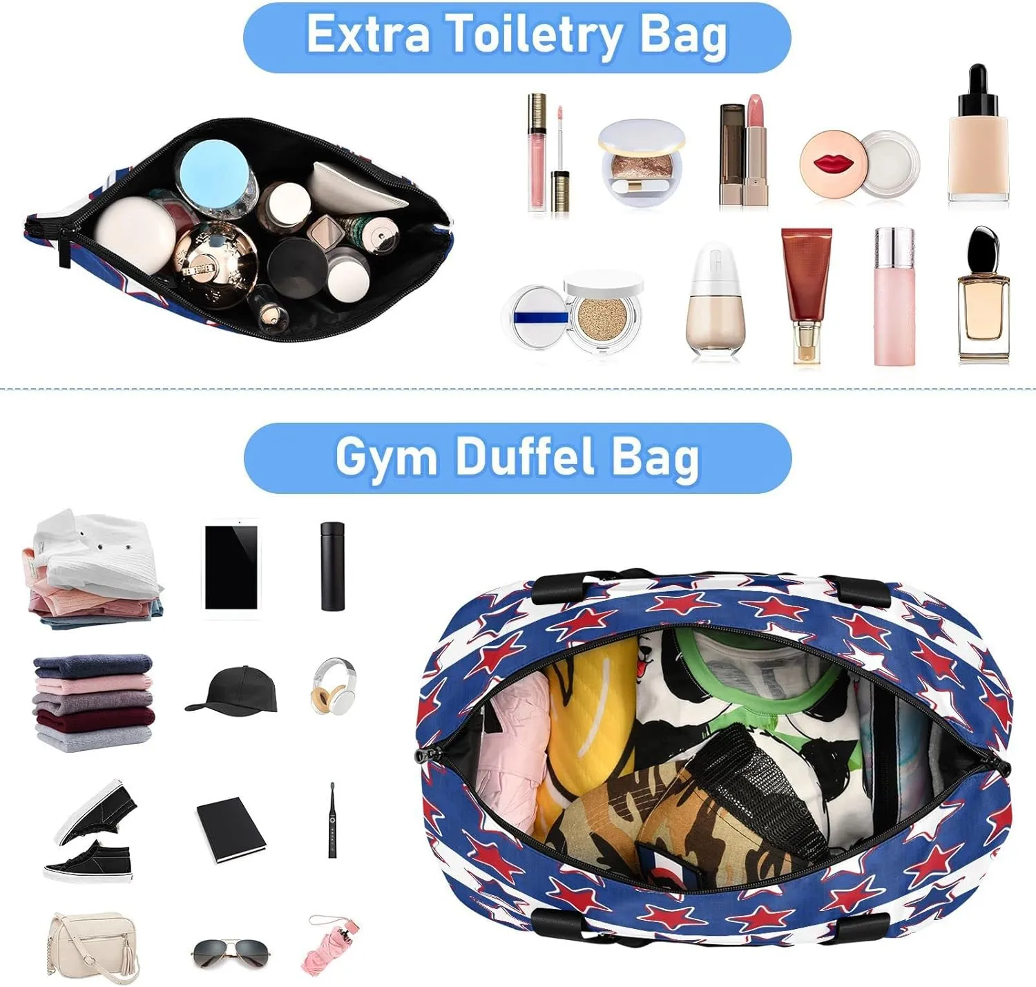 Sport Tote Bag for Women,Gym Bag Usa Flag 4th July Duffle Bag with Shoe Compartment and Wet Pocket,Ladies Beach Bag Overnight Bag,Weekender Bag Carry on Bag for Airplane