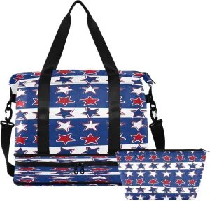 Sport Tote Bag for Women,Gym Bag Usa Flag 4th July Duffle Bag with Shoe Compartment and Wet Pocket,Ladies Beach Bag Overnight Bag,Weekender Bag Carry on Bag for Airplane