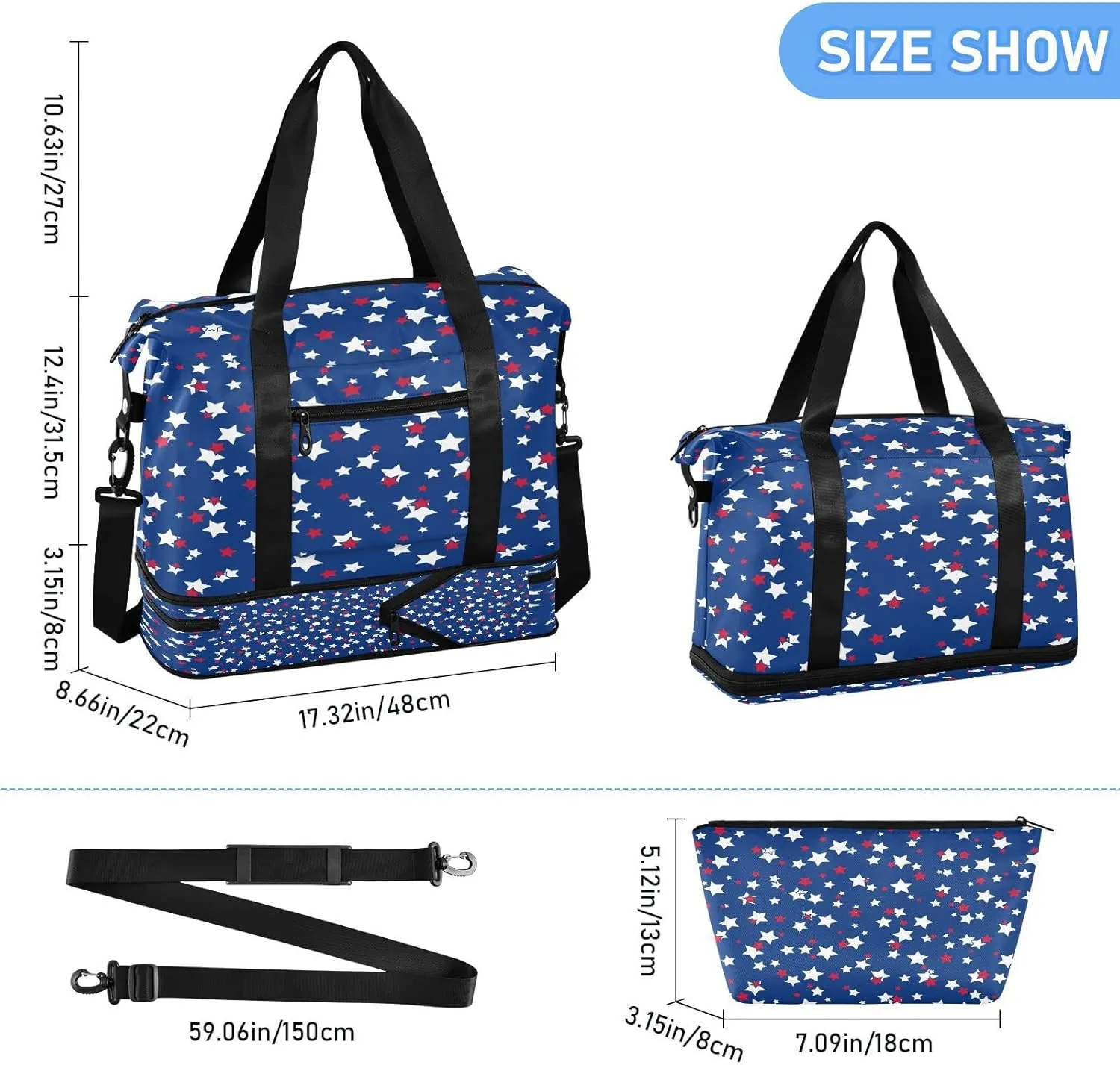 Sport Travel Duffle Bag Large Gym Tote Bag for Women,Independence Day Weekender Bag with Shoe Compartment,Ladies Beach Bag Overnight Bag Luggage Bag with Wet Bag