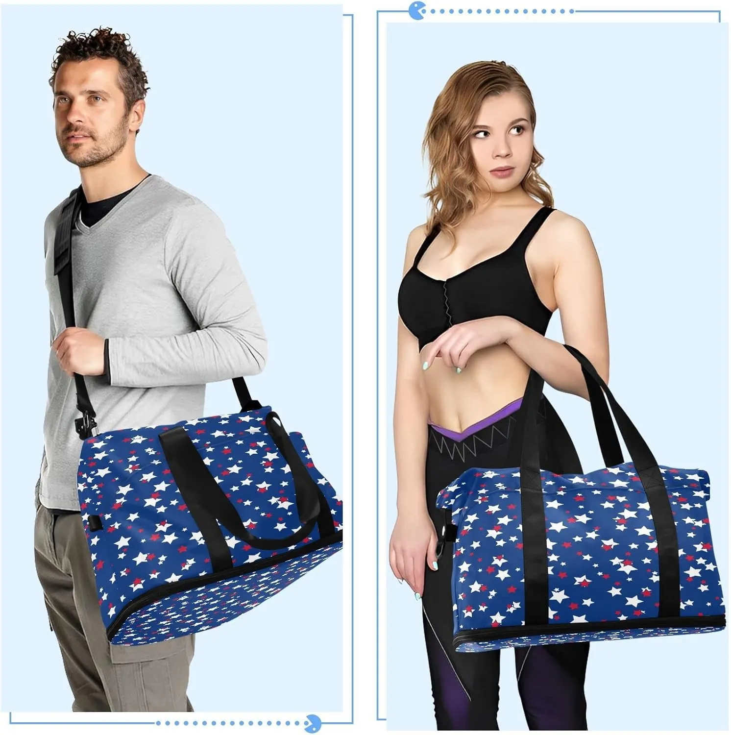 Sport Travel Duffle Bag Large Gym Tote Bag for Women,Independence Day Weekender Bag with Shoe Compartment,Ladies Beach Bag Overnight Bag Luggage Bag with Wet Bag