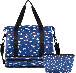 Sport Travel Duffle Bag Large Gym Tote Bag for Women,Independence Day Weekender Bag with Shoe Compartment,Ladies Beach Bag Overnight Bag Luggage Bag with Wet Bag