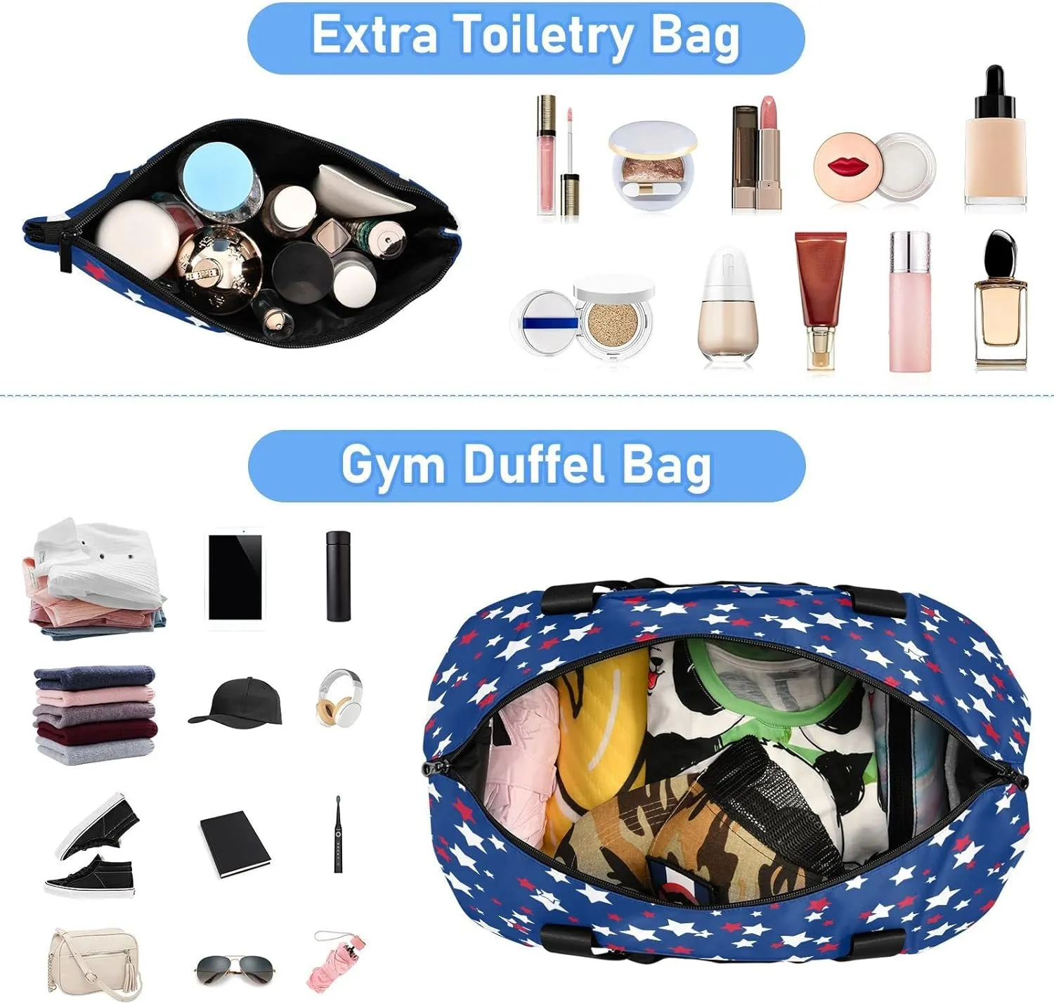 Sport Travel Duffle Bag Large Gym Tote Bag for Women,Independence Day Weekender Bag with Shoe Compartment,Ladies Beach Bag Overnight Bag Luggage Bag with Wet Bag