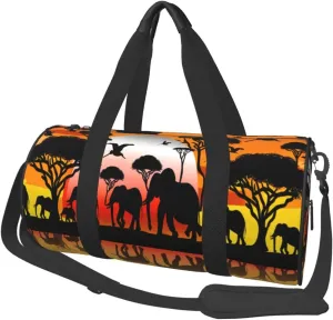 Sports Duffel Bag African-Elephants-At-Sunset Foldable Travel Tote Bag Weekender Sleepover Carry On Bag
