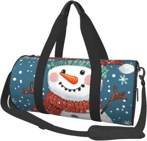 Sports Duffel Bag Christmas-Snowflakes-Snowman Foldable Travel Tote Bag Weekender Sleepover Carry On Bag