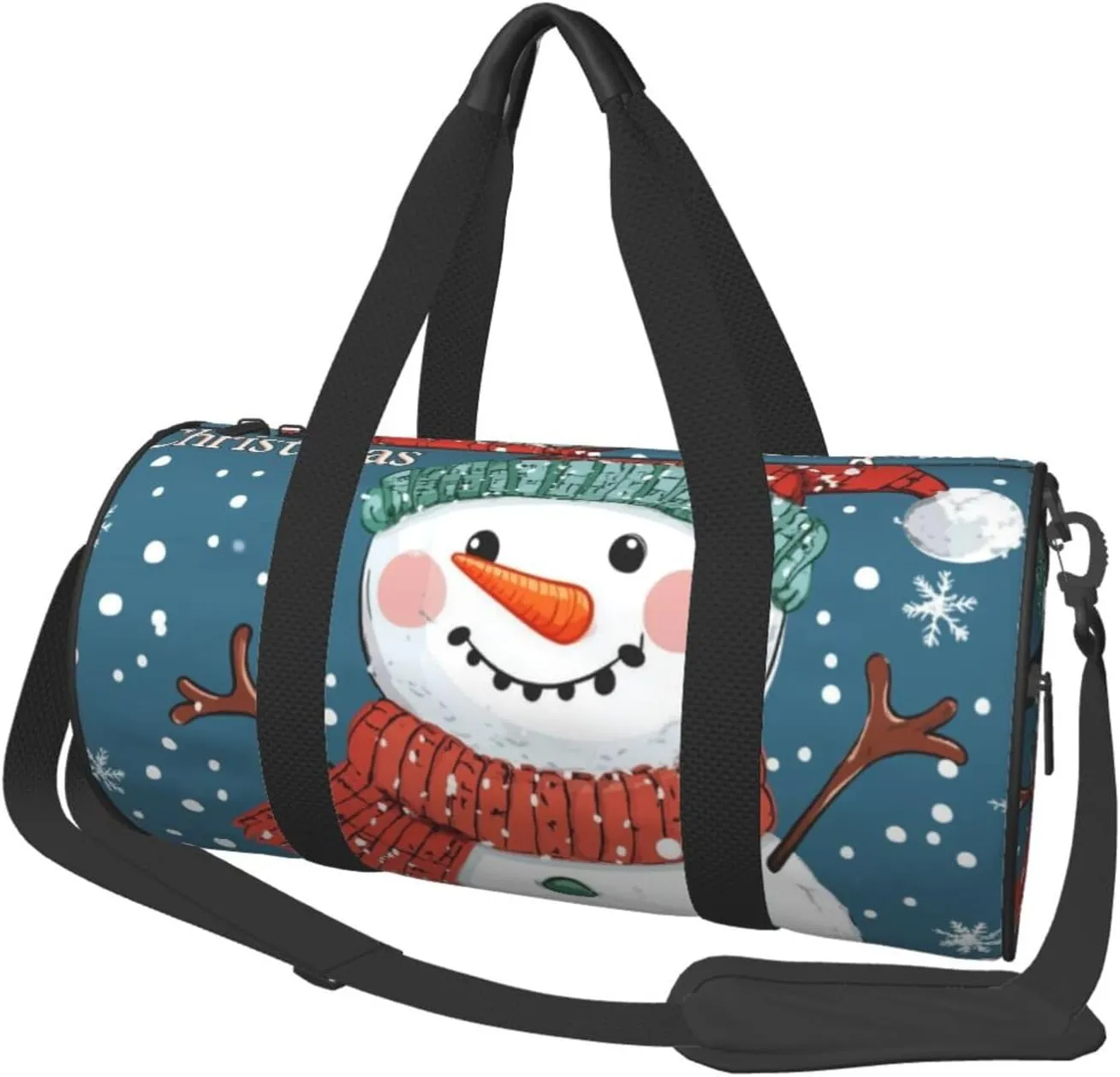 Sports Duffel Bag Christmas-Snowflakes-Snowman Foldable Travel Tote Bag Weekender Sleepover Carry On Bag
