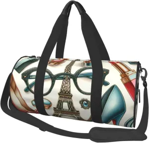 Sports Duffel Bag Eiffel-Tower-High-Heel-Glasses Foldable Travel Tote Bag Weekender Sleepover Carry On Bag