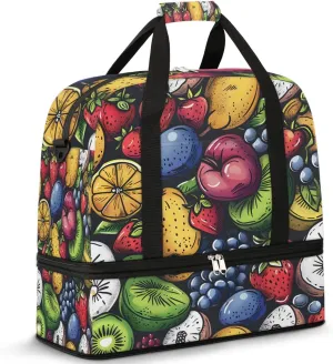 Sports Duffel Bag, Foldable Fruit Travel Duffel Bag, Gym Yoga Beach Bag Weekender Overnight Bag with Shoes Compartment for Men Women, Various Fruit