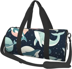 Sports Duffel Bag Pastel-Colored-Whales-Dolphins Foldable Travel Tote Bag Weekender Sleepover Carry On Bag
