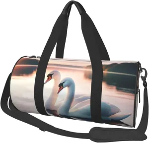 Sports Duffel Bag Romantic-Swans-Love Foldable Travel Tote Bag Weekender Sleepover Carry On Bag