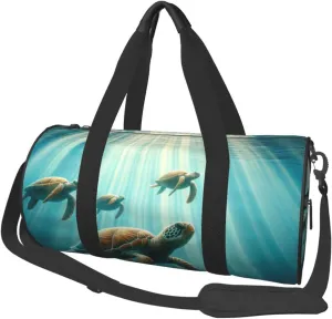 Sports Duffel Bag Sea-Turtles-Ocean-Sunlight Foldable Travel Tote Bag Weekender Sleepover Carry On Bag