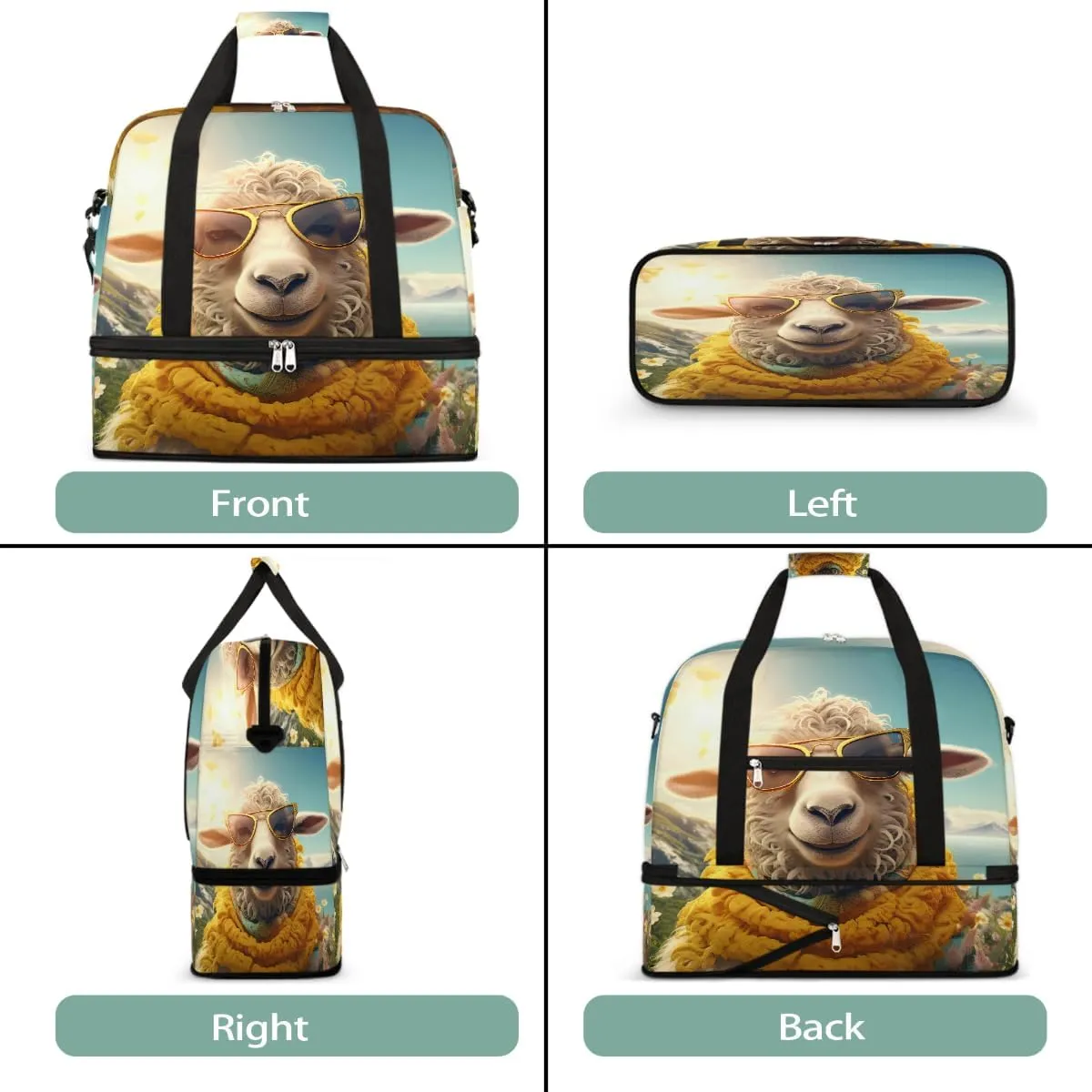 Sports Gym Bag Animal Sheep Sun Large Travel Duffel Bag With Shoe Compartment Foldable Waterproof Carry-On Weekend Travel Bags for Camping Overnight Yoga Hospital Travel Bags