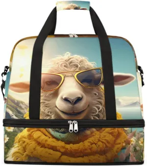 Sports Gym Bag Animal Sheep Sun Large Travel Duffel Bag With Shoe Compartment Foldable Waterproof Carry-On Weekend Travel Bags for Camping Overnight Yoga Hospital Travel Bags