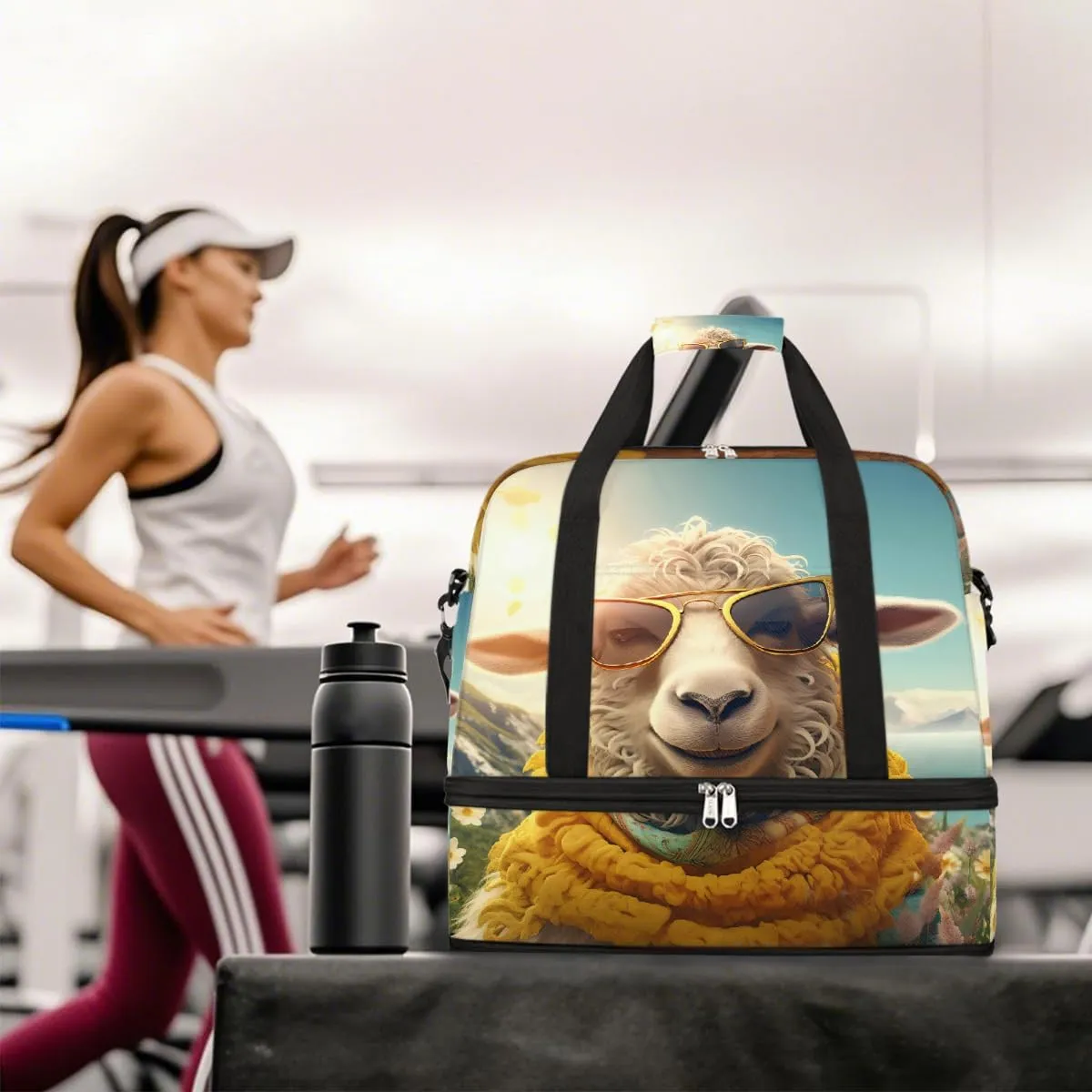 Sports Gym Bag Animal Sheep Sun Large Travel Duffel Bag With Shoe Compartment Foldable Waterproof Carry-On Weekend Travel Bags for Camping Overnight Yoga Hospital Travel Bags