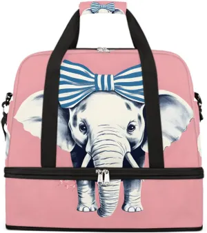 Sports Gym Bag Elephant Cute Cartoon Large Travel Duffel Bag With Shoe Compartment Foldable Waterproof Carry-On Weekend Travel Bags for Camping Overnight Yoga Hospital Travel Bags