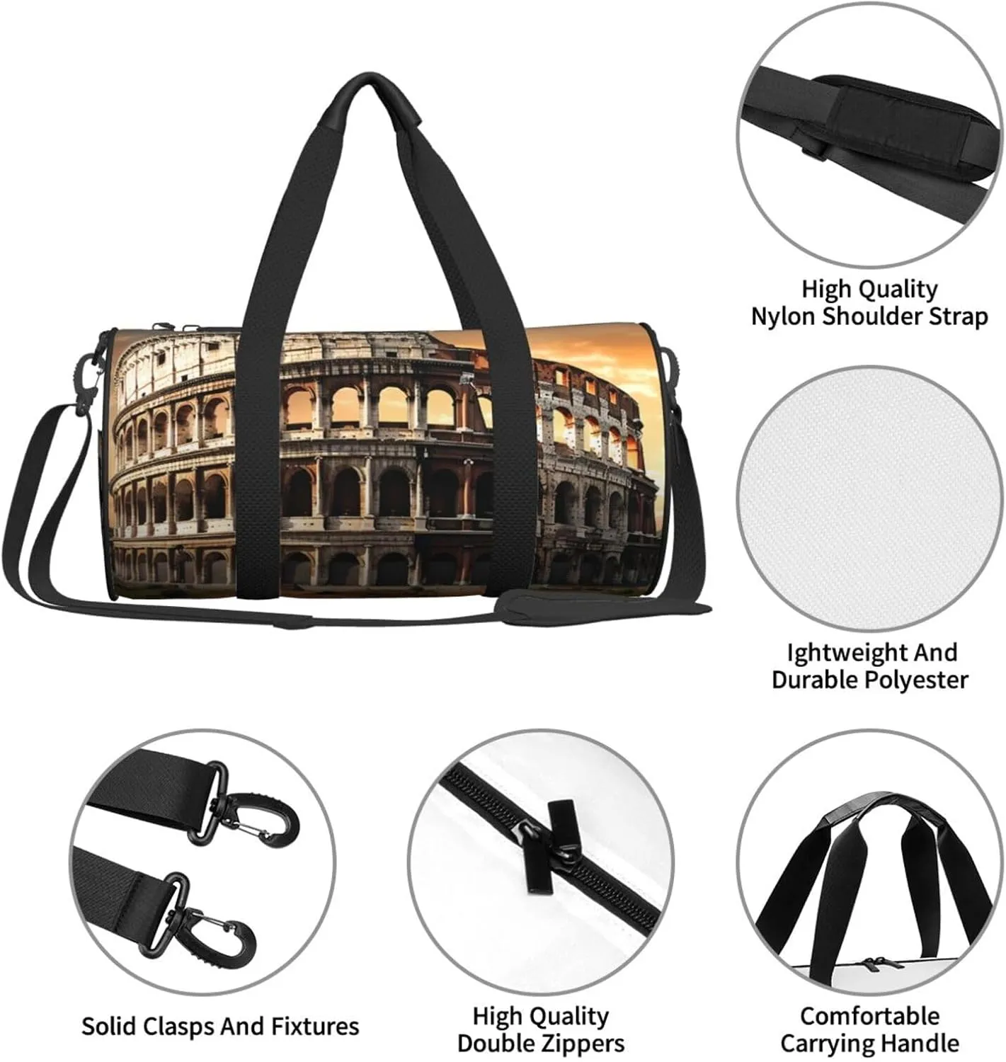 Sports Gym Bag for Women Men Travel Duffel Bag Tote Weekender Bag Carry on Overnight Bag for Travel Swimming Fitness Workout Sports Ancient Colosseum Duffle Bag