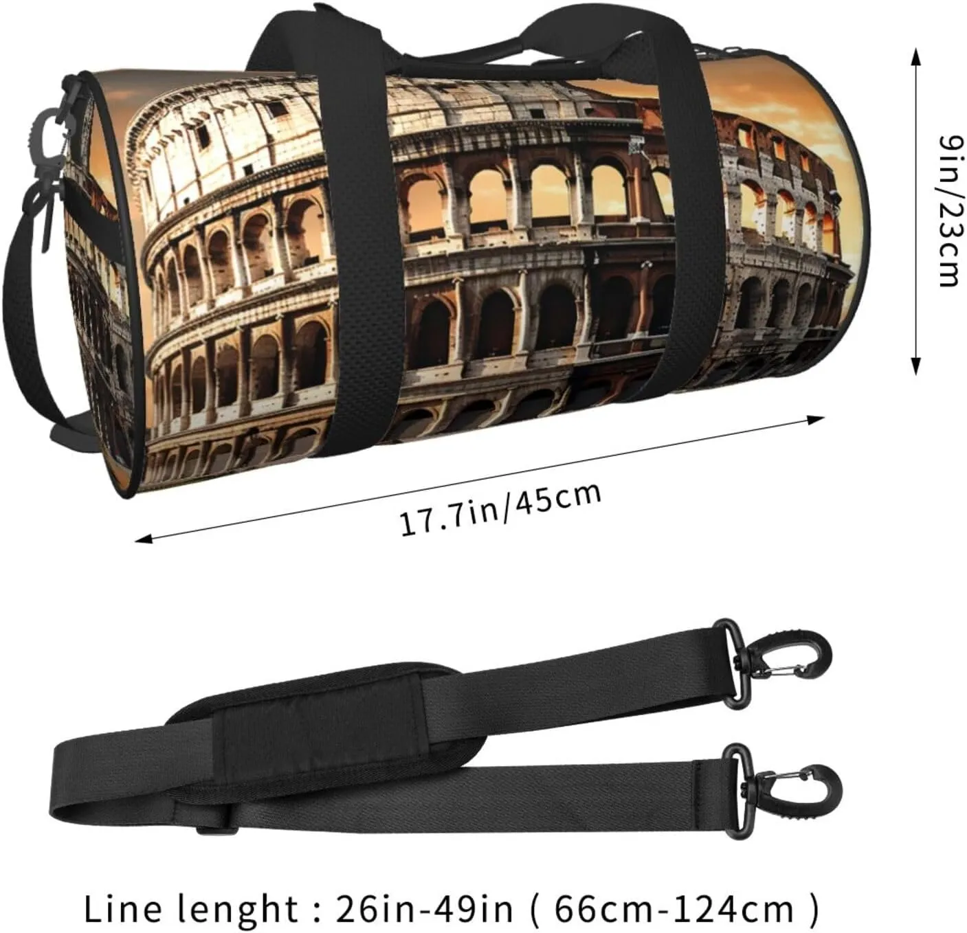 Sports Gym Bag for Women Men Travel Duffel Bag Tote Weekender Bag Carry on Overnight Bag for Travel Swimming Fitness Workout Sports Ancient Colosseum Duffle Bag