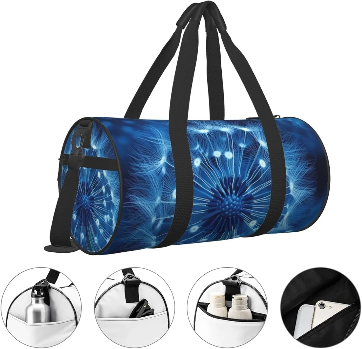 Sports Gym Bag for Women Men Travel Duffel Bag Tote Weekender Bag Carry on Overnight Bag for Travel Swimming Fitness Workout Sports Blue Dandelion Duffle Bag