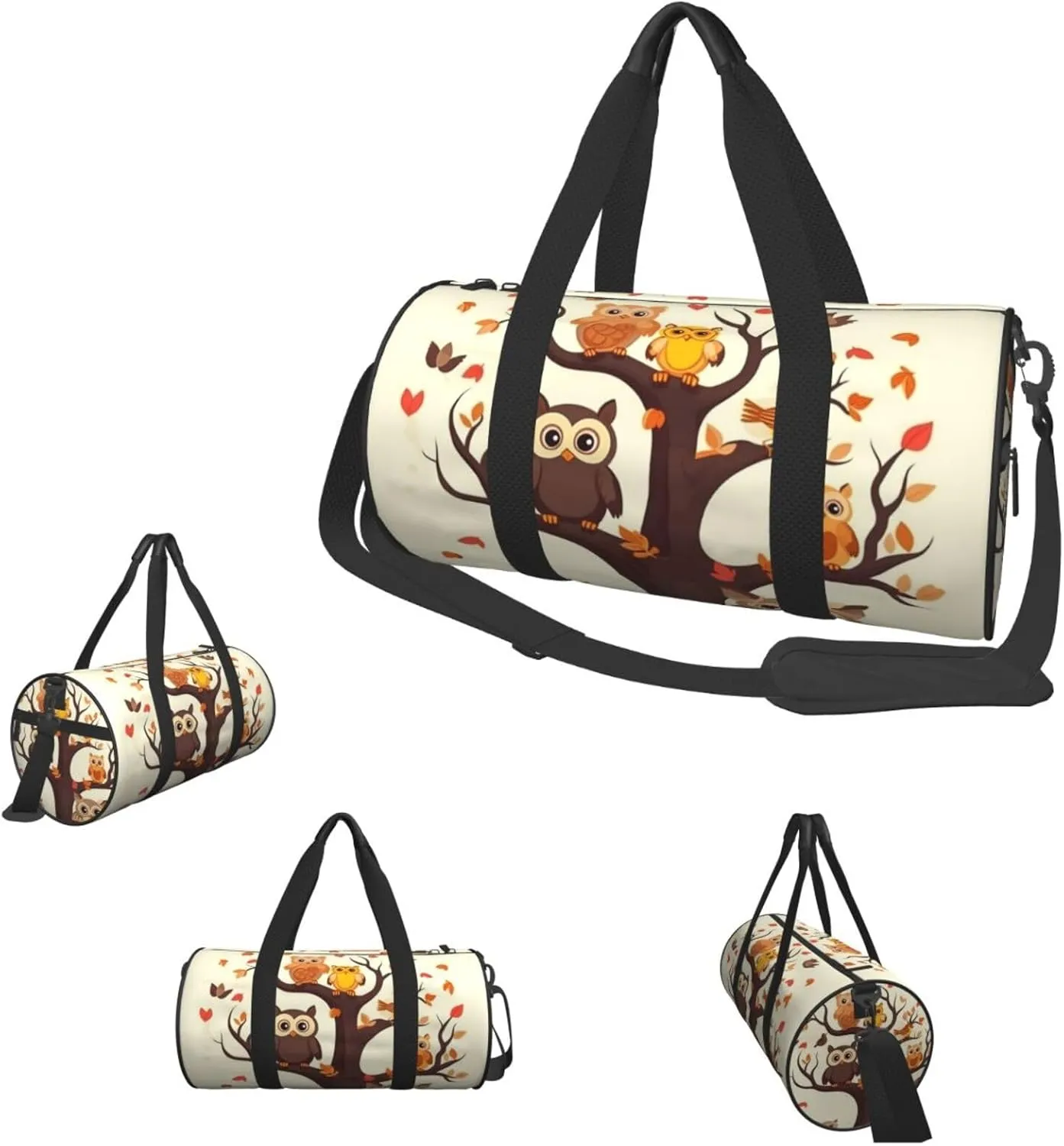 Sports Gym Bag for Women Men Travel Duffel Bag Tote Weekender Bag Carry on Overnight Bag for Travel Swimming Fitness Workout Sports Cartoon Family Owls On The Brown Tree Duffle Bag