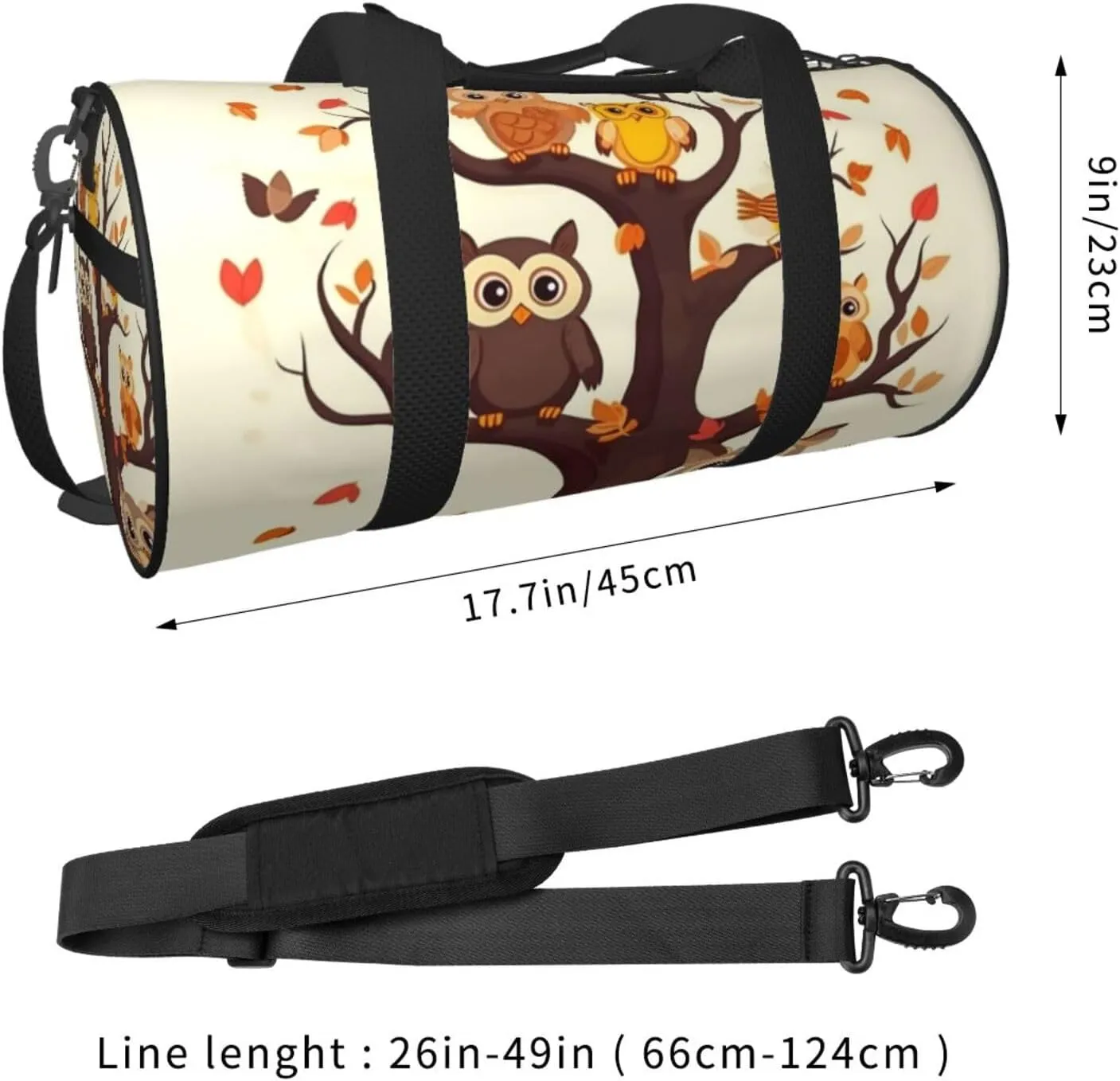 Sports Gym Bag for Women Men Travel Duffel Bag Tote Weekender Bag Carry on Overnight Bag for Travel Swimming Fitness Workout Sports Cartoon Family Owls On The Brown Tree Duffle Bag