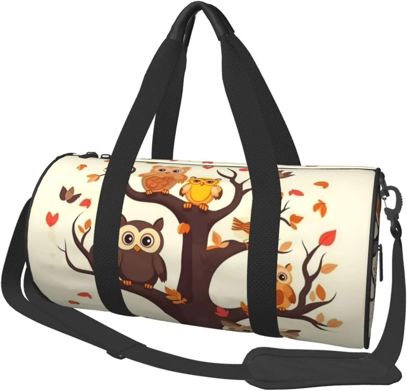 Sports Gym Bag for Women Men Travel Duffel Bag Tote Weekender Bag Carry on Overnight Bag for Travel Swimming Fitness Workout Sports Cartoon Family Owls On The Brown Tree Duffle Bag