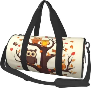 Sports Gym Bag for Women Men Travel Duffel Bag Tote Weekender Bag Carry on Overnight Bag for Travel Swimming Fitness Workout Sports Cartoon Family Owls On The Brown Tree Duffle Bag