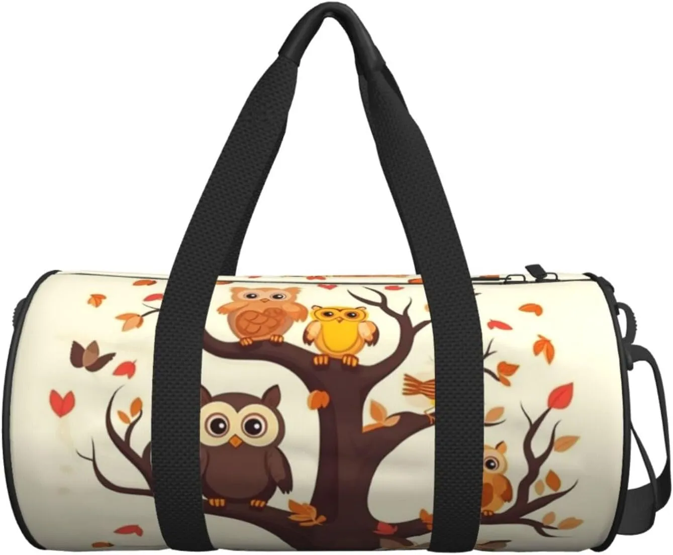 Sports Gym Bag for Women Men Travel Duffel Bag Tote Weekender Bag Carry on Overnight Bag for Travel Swimming Fitness Workout Sports Cartoon Family Owls On The Brown Tree Duffle Bag