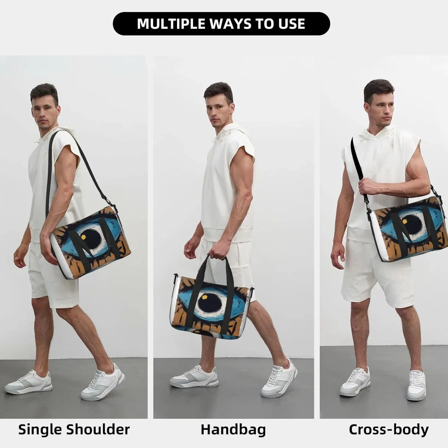 Sports Gym Bag for Women Men Travel Duffel Bag Tote Weekender Bag Carry on Overnight Bag for Travel Swimming Fitness Workout Sports Evil eye Duffle Bag