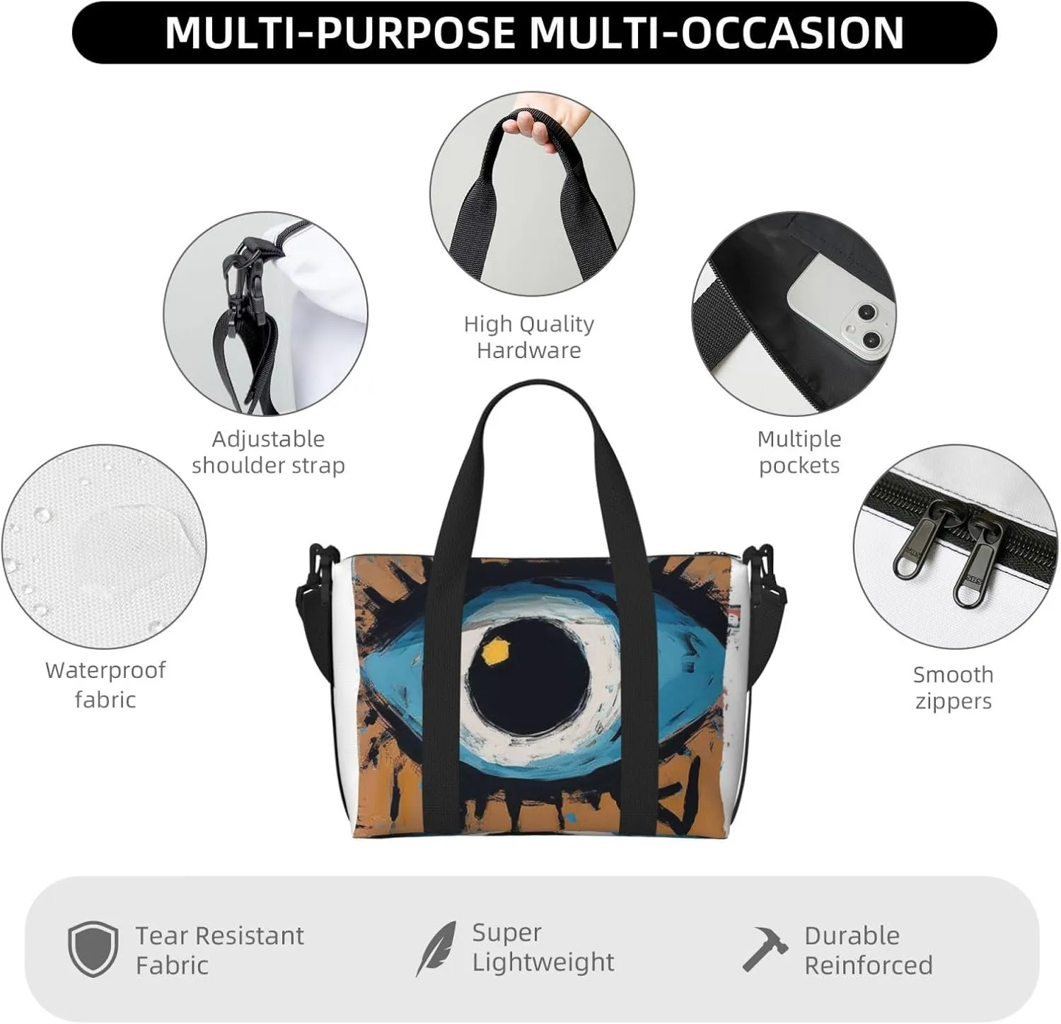 Sports Gym Bag for Women Men Travel Duffel Bag Tote Weekender Bag Carry on Overnight Bag for Travel Swimming Fitness Workout Sports Evil eye Duffle Bag
