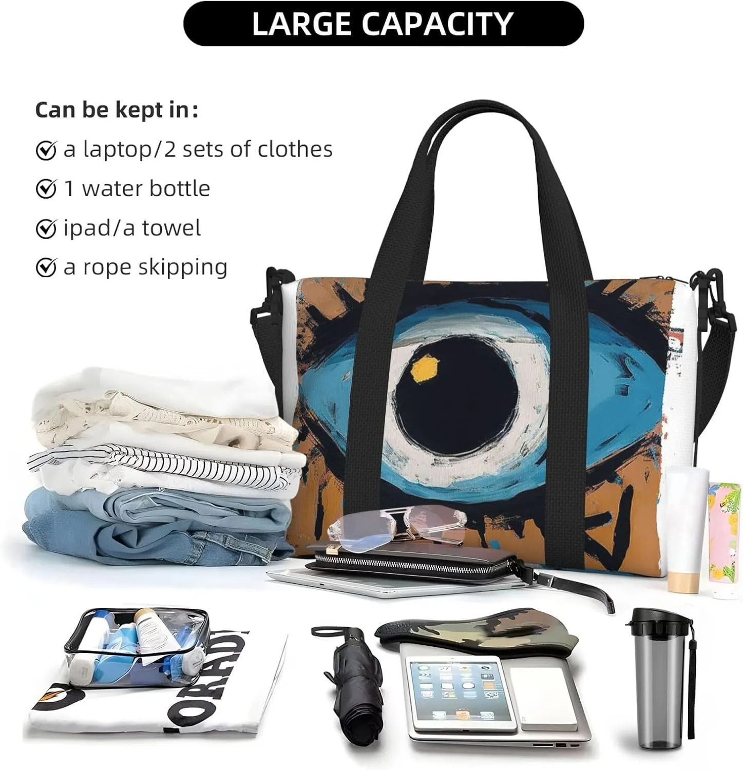 Sports Gym Bag for Women Men Travel Duffel Bag Tote Weekender Bag Carry on Overnight Bag for Travel Swimming Fitness Workout Sports Evil eye Duffle Bag