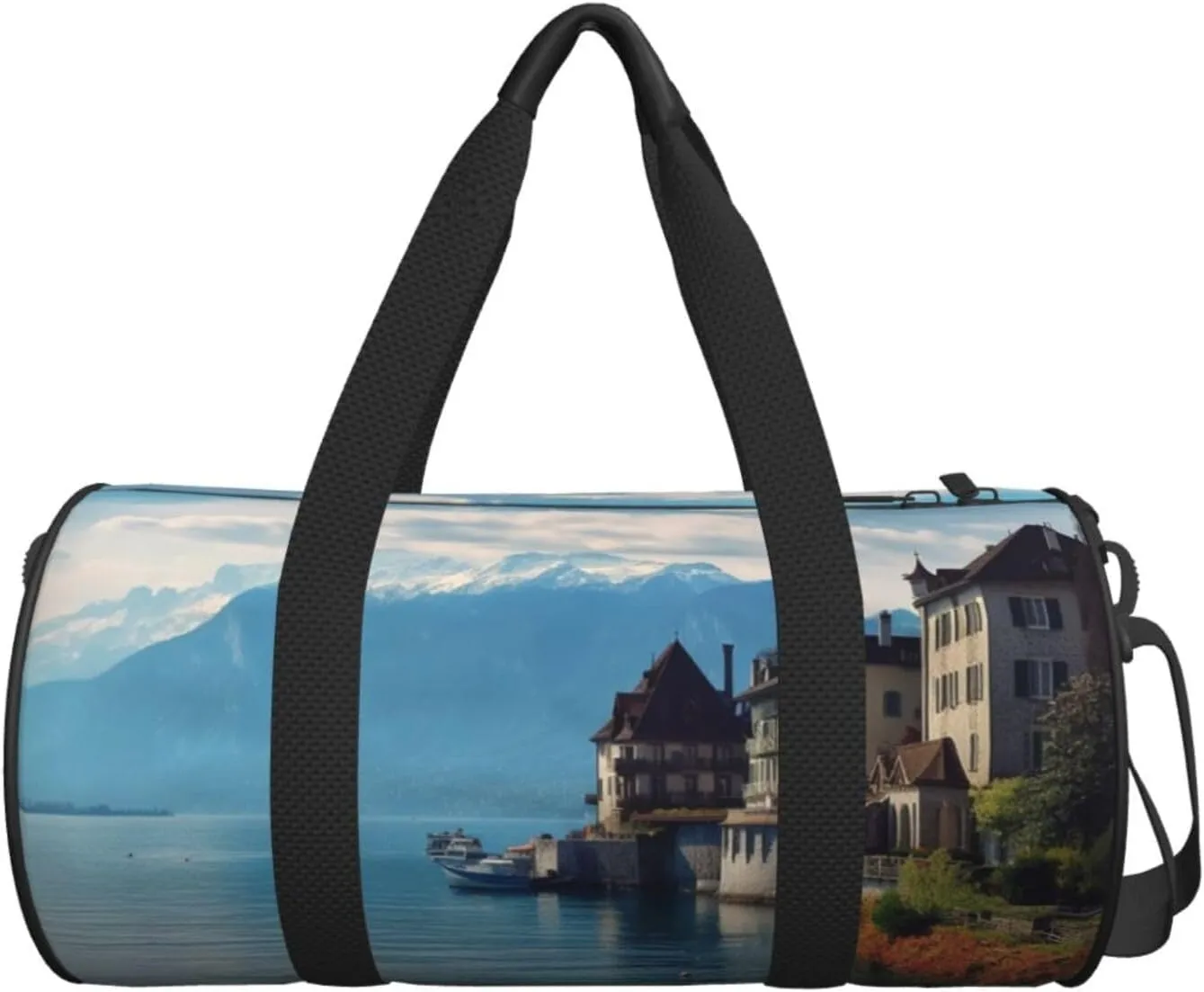 Sports Gym Bag for Women Men Travel Duffel Bag Tote Weekender Bag Carry on Overnight Bag for Travel Swimming Fitness Workout Sports Lake Geneva Switzerland Duffle Bag
