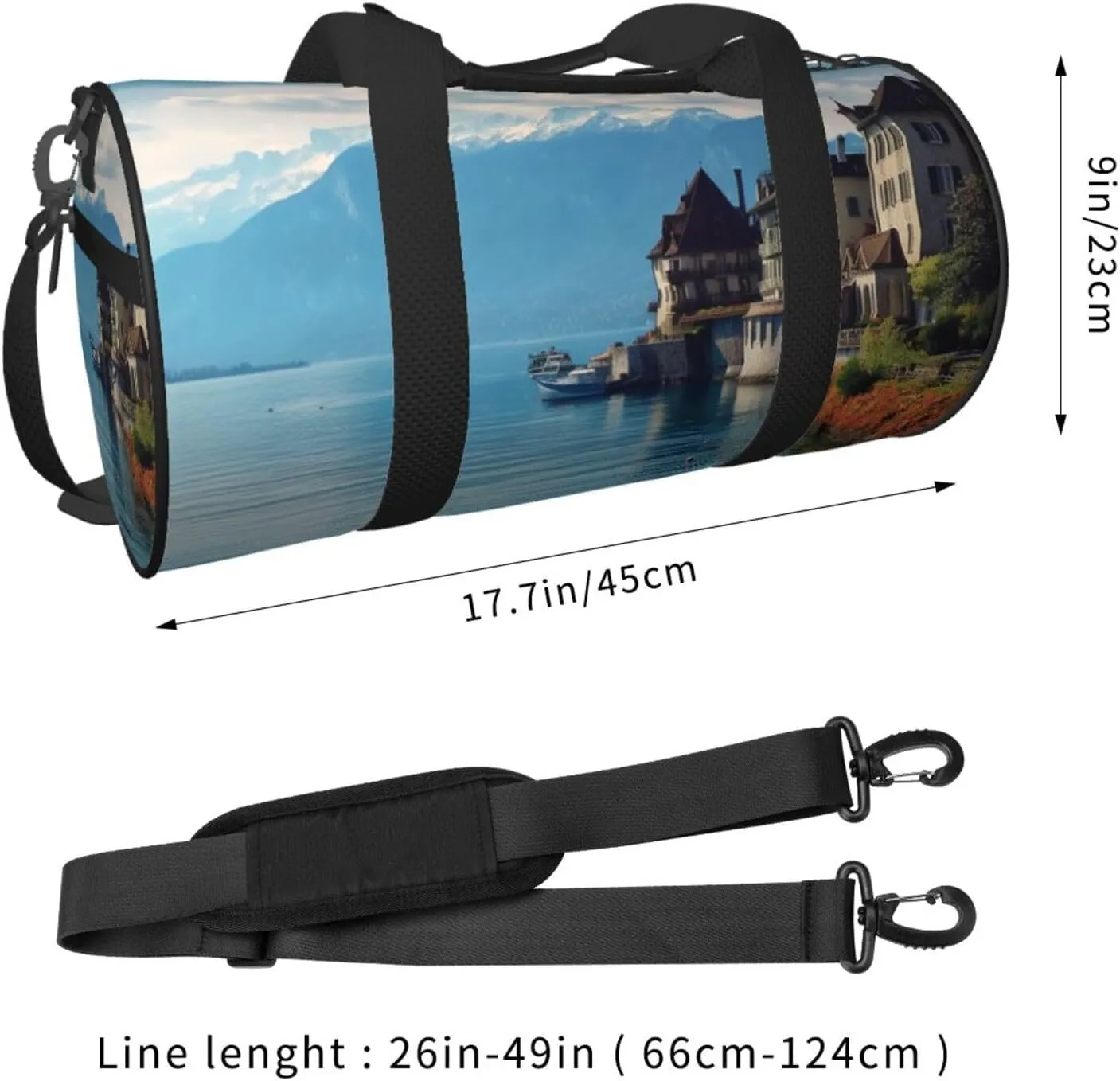 Sports Gym Bag for Women Men Travel Duffel Bag Tote Weekender Bag Carry on Overnight Bag for Travel Swimming Fitness Workout Sports Lake Geneva Switzerland Duffle Bag