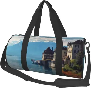 Sports Gym Bag for Women Men Travel Duffel Bag Tote Weekender Bag Carry on Overnight Bag for Travel Swimming Fitness Workout Sports Lake Geneva Switzerland Duffle Bag