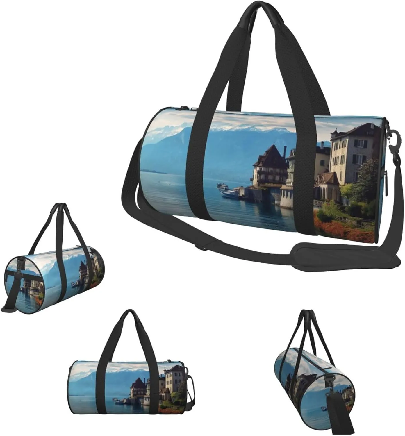 Sports Gym Bag for Women Men Travel Duffel Bag Tote Weekender Bag Carry on Overnight Bag for Travel Swimming Fitness Workout Sports Lake Geneva Switzerland Duffle Bag