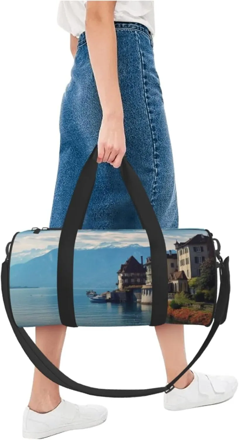 Sports Gym Bag for Women Men Travel Duffel Bag Tote Weekender Bag Carry on Overnight Bag for Travel Swimming Fitness Workout Sports Lake Geneva Switzerland Duffle Bag