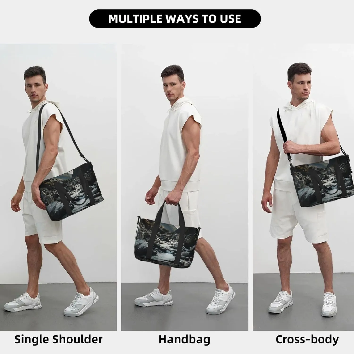 Sports Gym Bag for Women Men Travel Duffel Bag Tote Weekender Bag Carry on Overnight Bag for Travel Swimming Fitness Workout Sports River and gray rocks Duffle Bag
