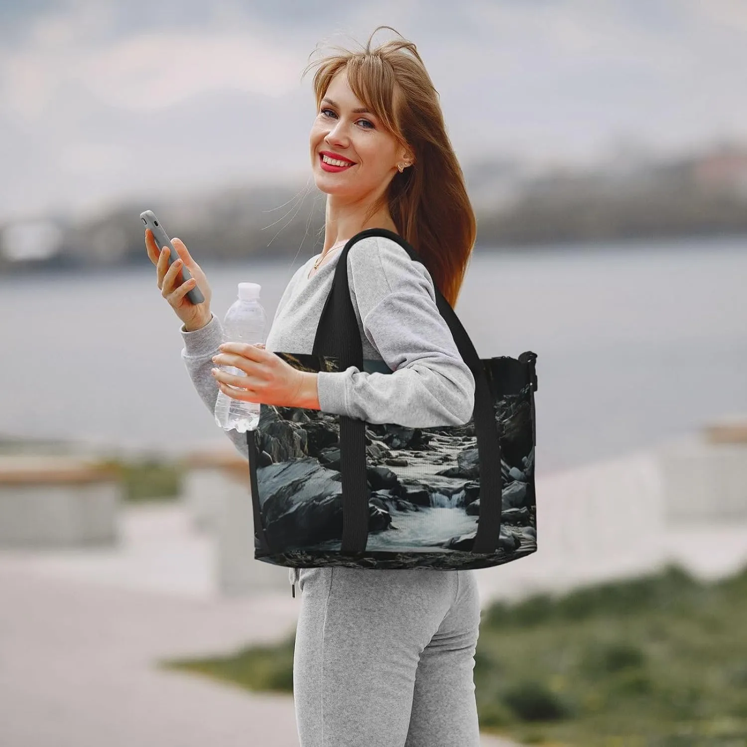 Sports Gym Bag for Women Men Travel Duffel Bag Tote Weekender Bag Carry on Overnight Bag for Travel Swimming Fitness Workout Sports River and gray rocks Duffle Bag