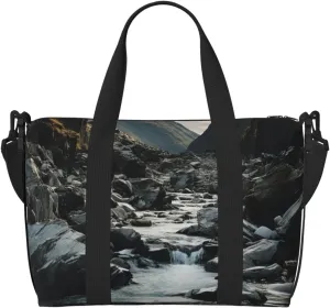 Sports Gym Bag for Women Men Travel Duffel Bag Tote Weekender Bag Carry on Overnight Bag for Travel Swimming Fitness Workout Sports River and gray rocks Duffle Bag