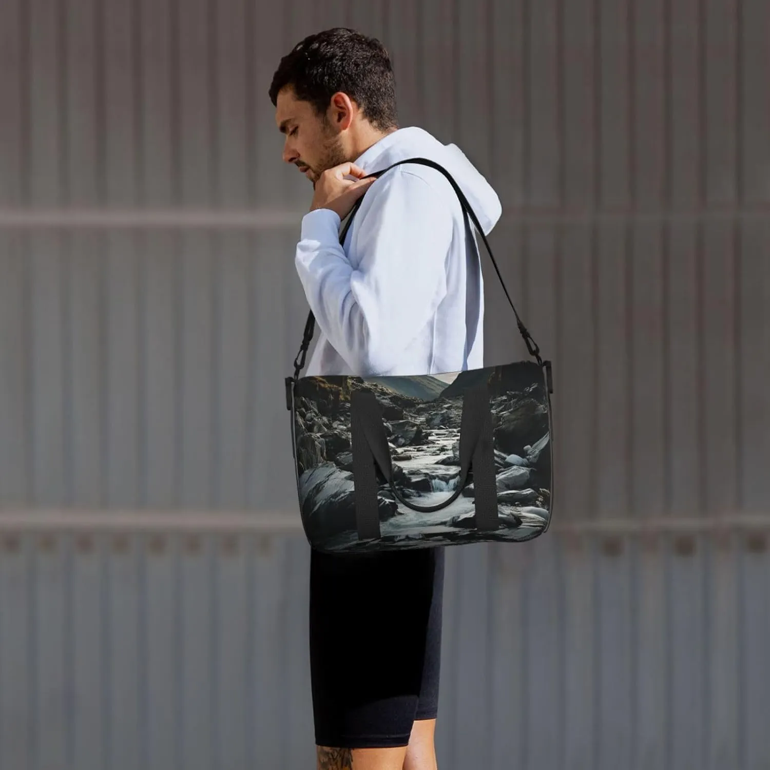 Sports Gym Bag for Women Men Travel Duffel Bag Tote Weekender Bag Carry on Overnight Bag for Travel Swimming Fitness Workout Sports River and gray rocks Duffle Bag