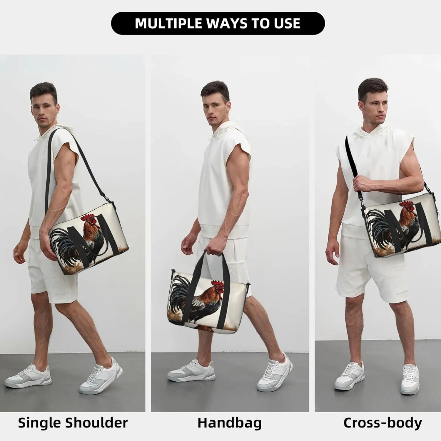 Sports Gym Bag for Women Men Travel Duffel Bag Tote Weekender Bag Carry on Overnight Bag for Travel Swimming Fitness Workout Sports Rooster Duffle Bag