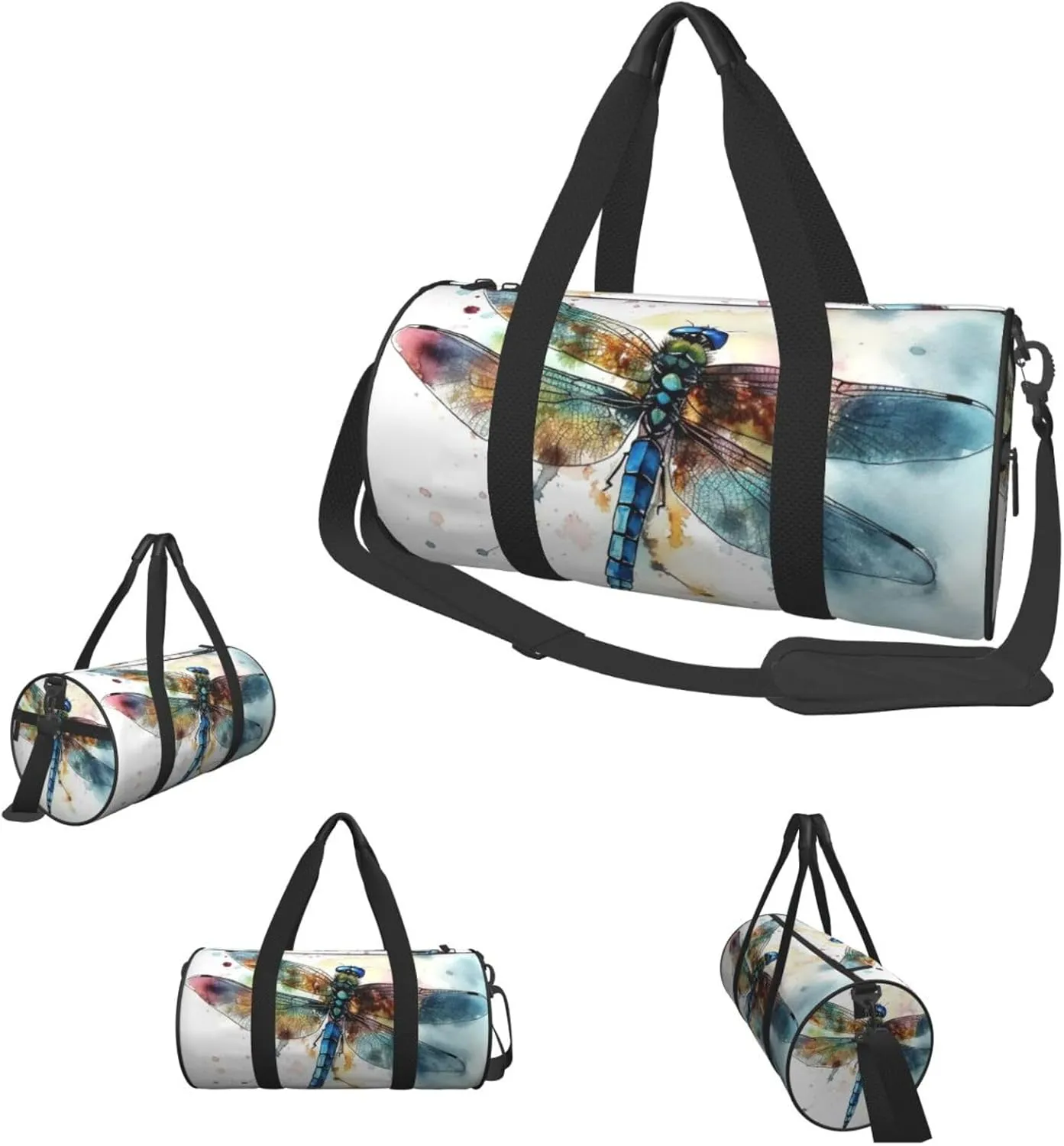 Sports Gym Bag for Women Men Travel Duffel Bag Tote Weekender Bag Carry on Overnight Bag for Travel Swimming Fitness Workout Sports Watercolour Dragonfly Duffle Bag