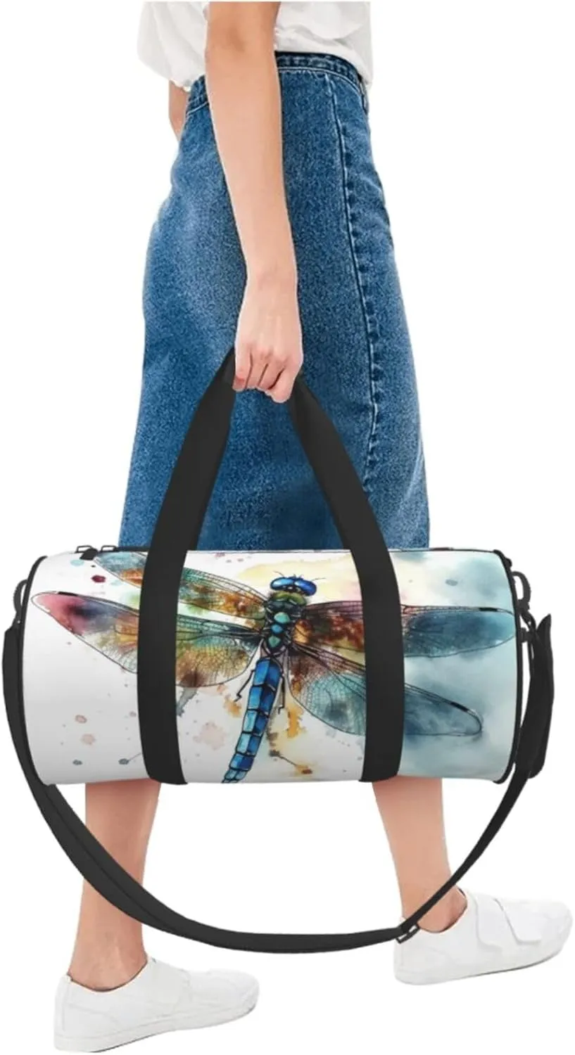 Sports Gym Bag for Women Men Travel Duffel Bag Tote Weekender Bag Carry on Overnight Bag for Travel Swimming Fitness Workout Sports Watercolour Dragonfly Duffle Bag