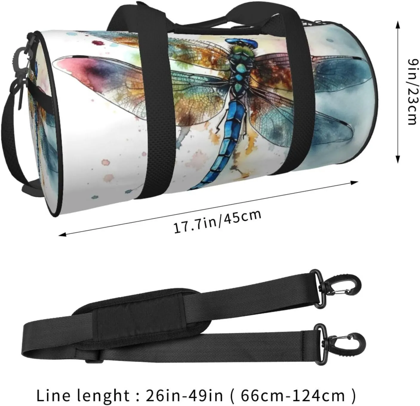 Sports Gym Bag for Women Men Travel Duffel Bag Tote Weekender Bag Carry on Overnight Bag for Travel Swimming Fitness Workout Sports Watercolour Dragonfly Duffle Bag