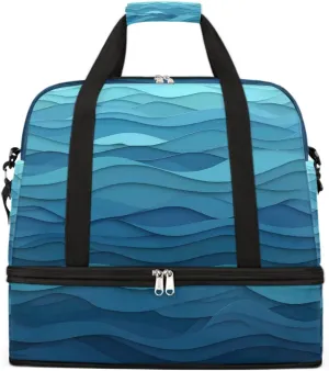 Sports Gym Bag Water Ripple Blue Large Travel Duffel Bag With Shoe Compartment Foldable Waterproof Carry-On Weekend Travel Bags for Camping Overnight Yoga Hospital Travel Bags
