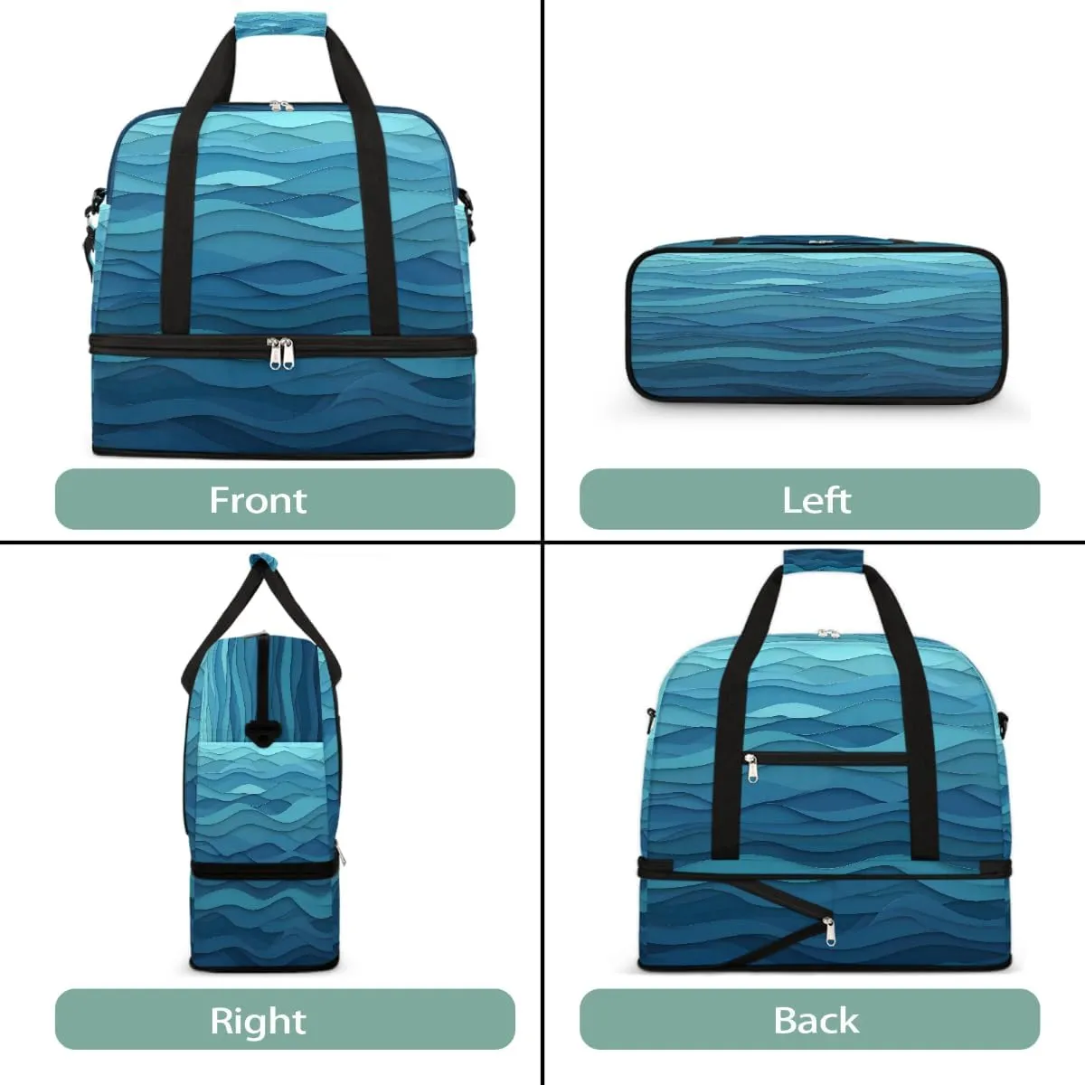 Sports Gym Bag Water Ripple Blue Large Travel Duffel Bag With Shoe Compartment Foldable Waterproof Carry-On Weekend Travel Bags for Camping Overnight Yoga Hospital Travel Bags