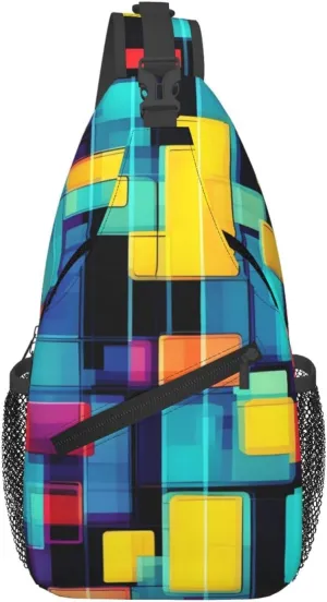Square geometry diagram Patterned multifunctional crossbody chest bag, suitable for casual hiking, unisex, convenient travel backpack